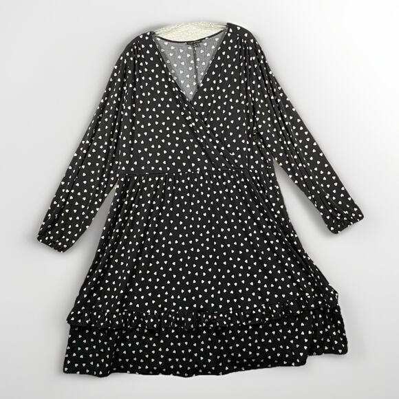 Lane Bryant Women's Wrap Dress Size 22 24 Black V-Neck Long Sleeve Ruffle Hearts - Picture 1 of 9